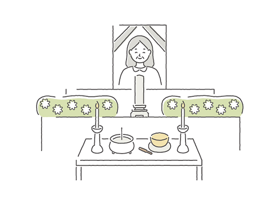 朝霞市葬儀社 アトラスが祭壇に遺影と線香を備えた仏式葬儀の祭壇の様子