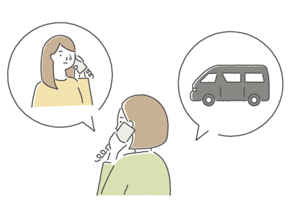 朝霞市葬儀社 アトラスに電話して相談する遺族のイラスト