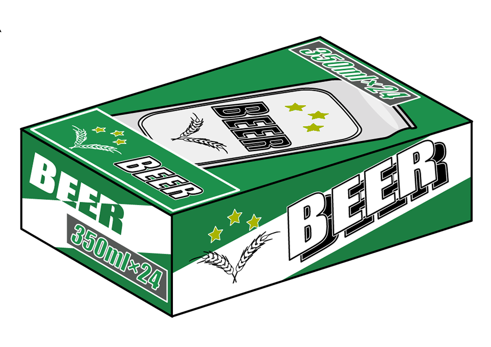 朝霞市葬儀社 アトラスが選べる弔意品としてビール1ケースを用意している緑箱のビール24缶パック